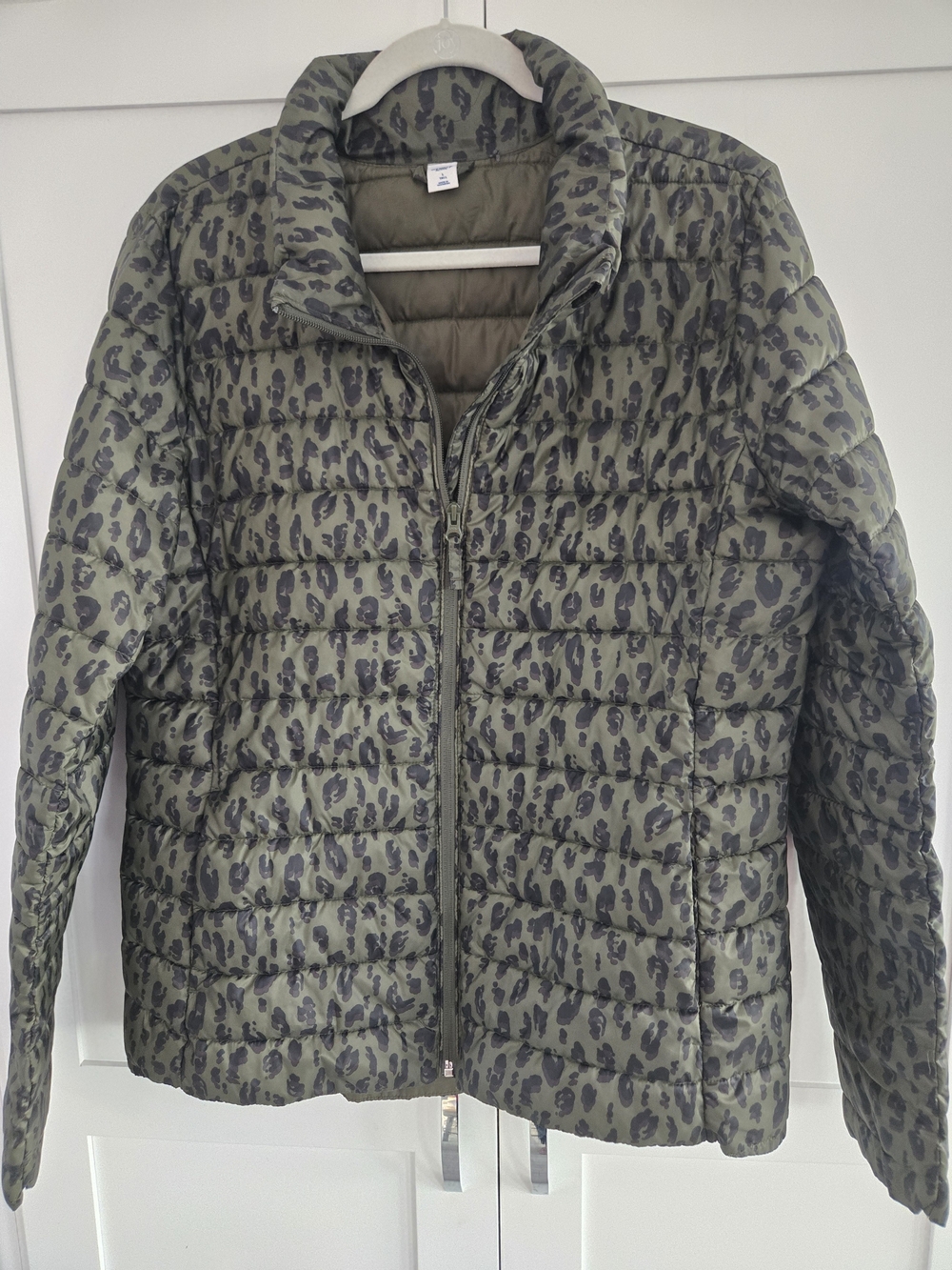 Olive And Black Leopard Print Quilted Puffer Jacket - Women
